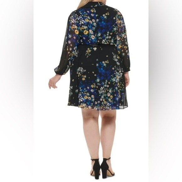 DKNY Yellow and Blue Long Sleeve Bishop Sundress - Picture 3 of 8